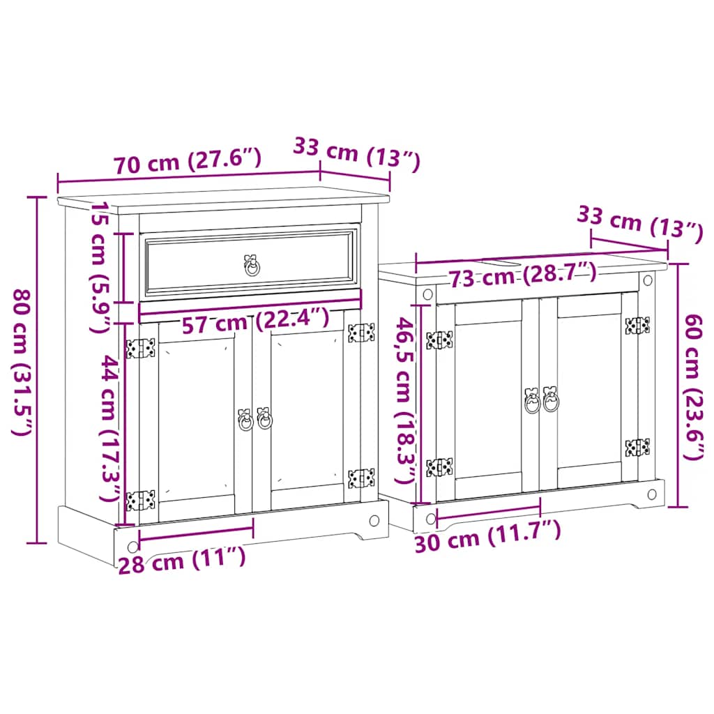 Ensemble de meubles salle de bain 2 pcs Corona bois pin massif