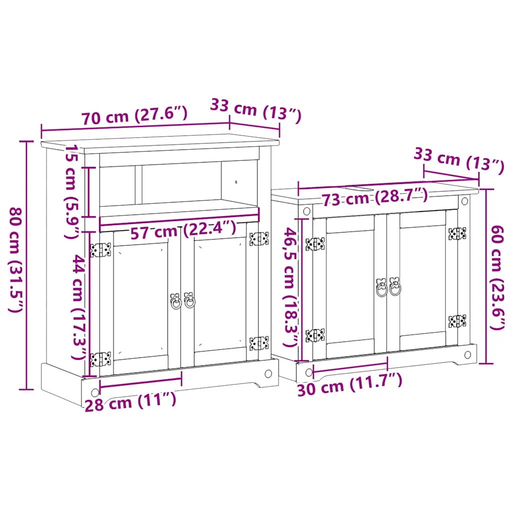 Ensemble de meubles salle de bain 2 pcs Corona bois pin massif - XIOS