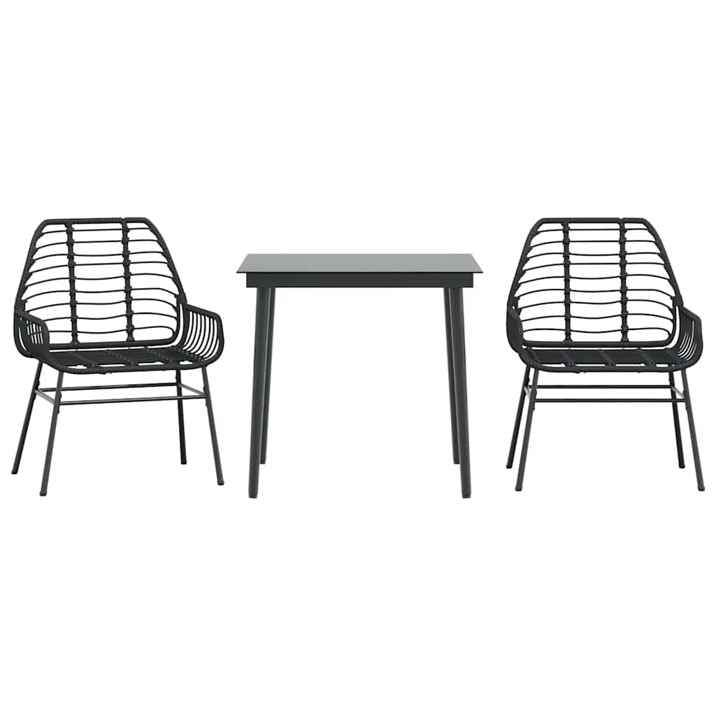 Ensemble à manger de jardin 3 pcs noir résine tressée verre