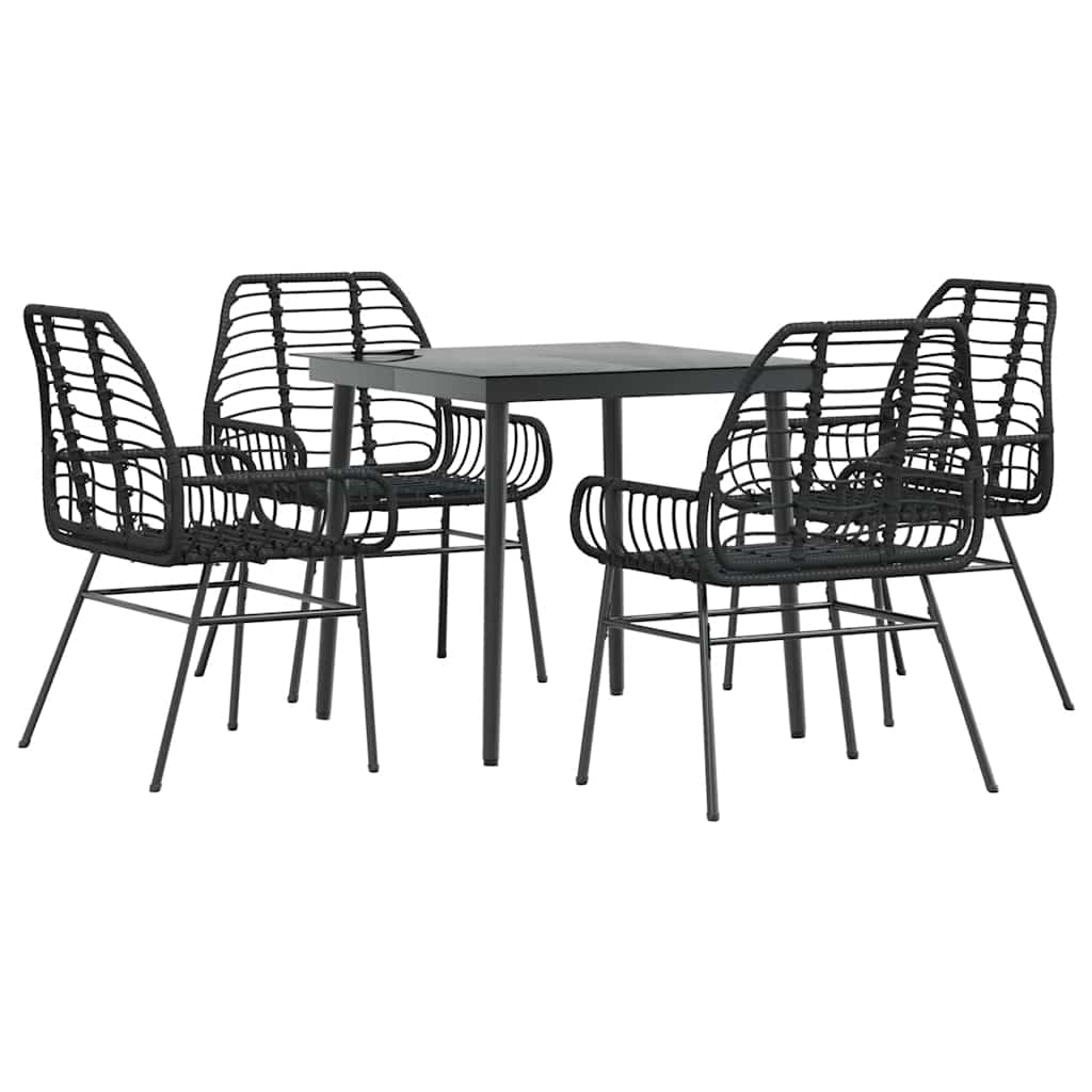 Ensemble à manger de jardin 5 pcs noir résine tressée verre