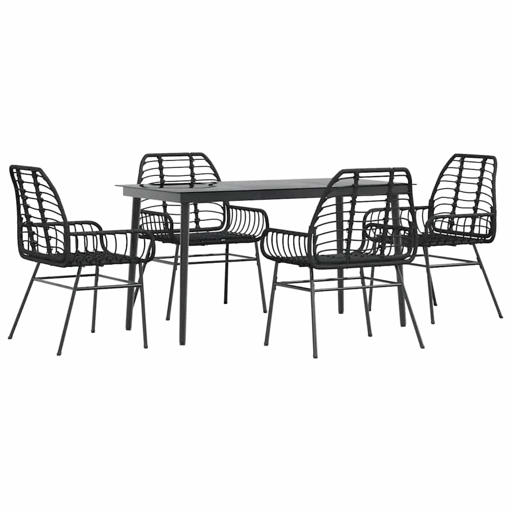 Ensemble à manger de jardin 5 pcs noir résine tressée verre