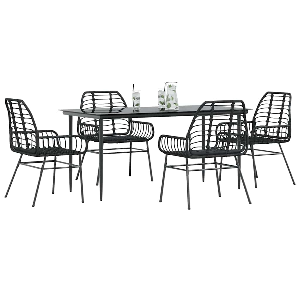 Ensemble à manger de jardin 5 pcs noir résine tressée verre