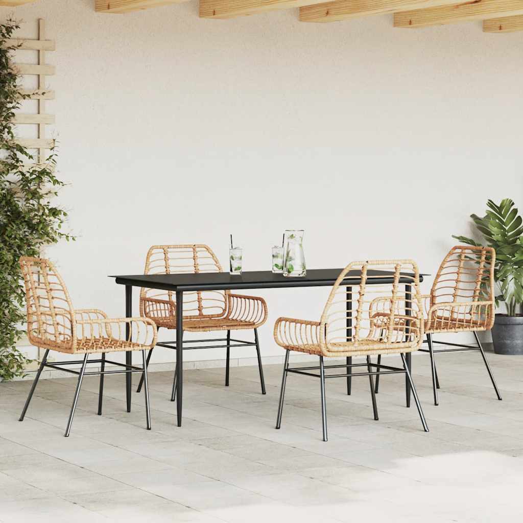 Ensemble à manger jardin 5pcs marron poly rotin verre