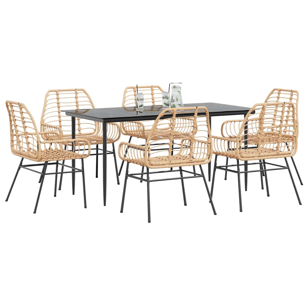 Ensemble à manger jardin 7pcs marron poly rotin verre