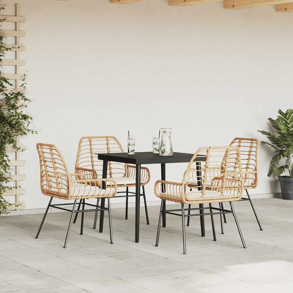 Ensemble à manger jardin coussins 5pcs marron poly rotin verre