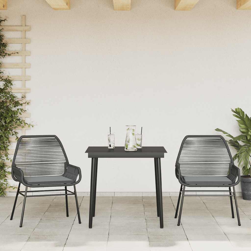 Ensemble à manger de jardin et coussins 3 pcs noir rotin verre