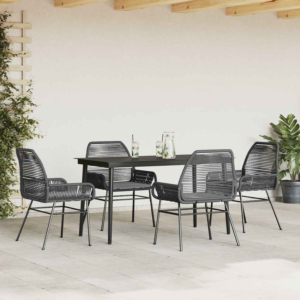 Ensemble à manger de jardin et coussins 5 pcs noir rotin verre