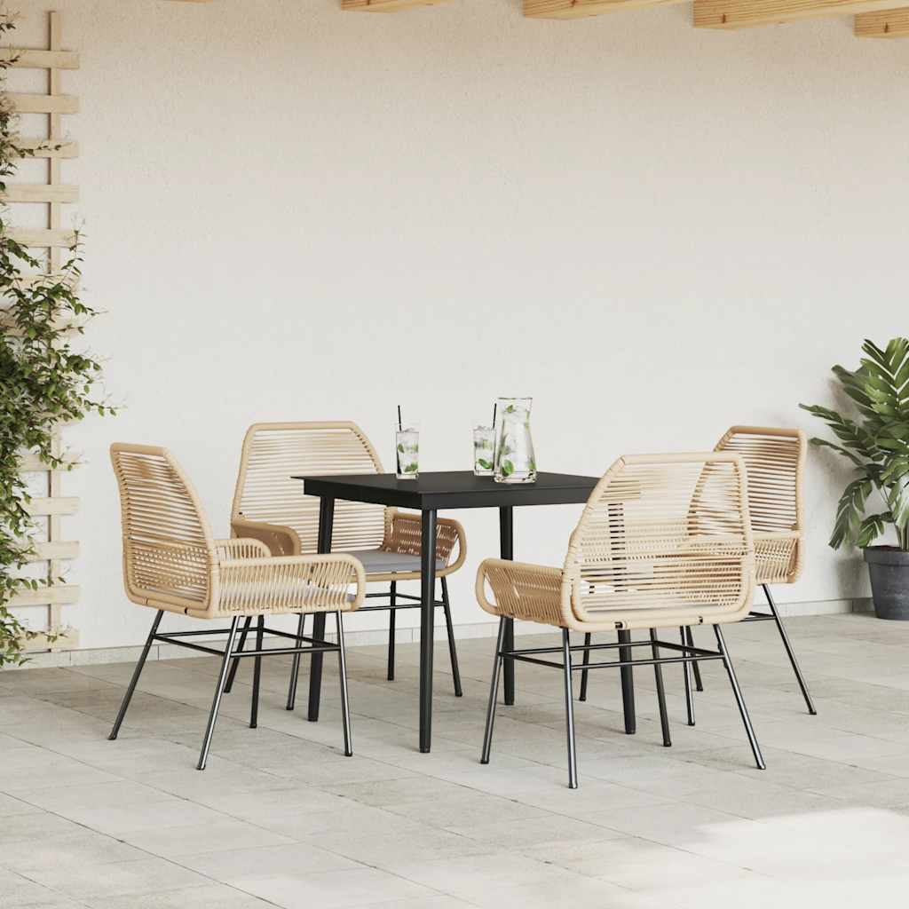 Ensemble à manger jardin coussins 5pcs marron poly rotin verre