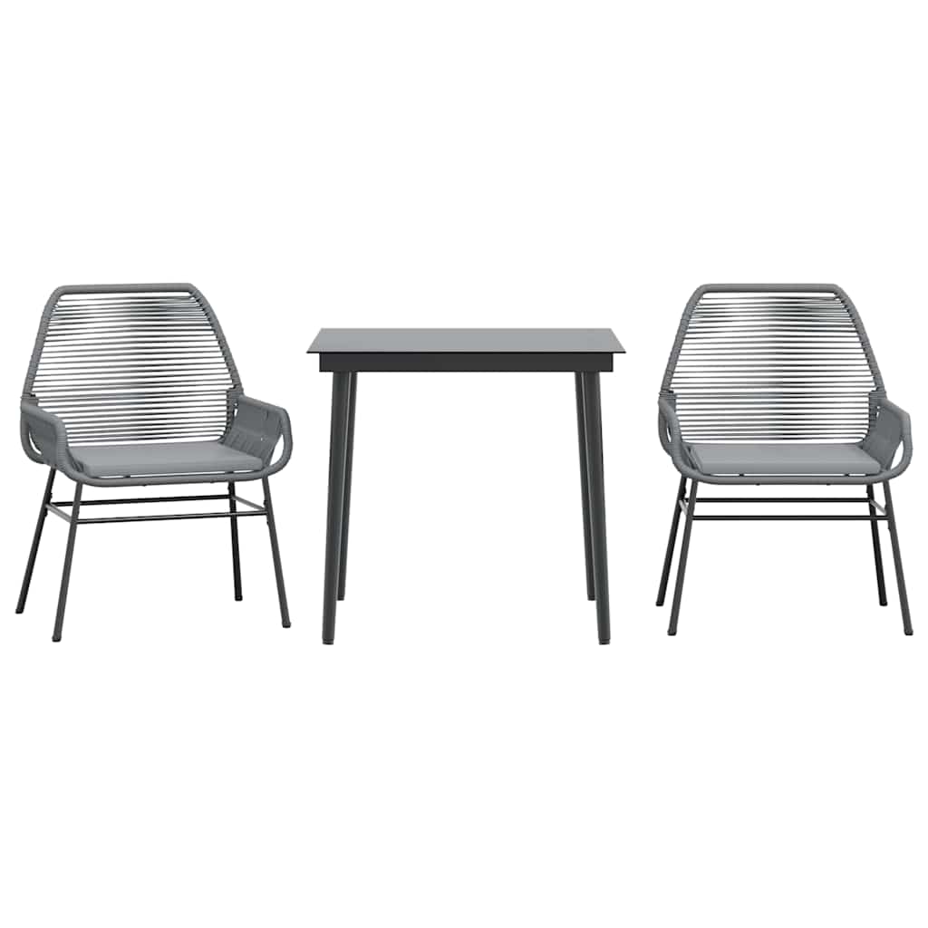 Ensemble à manger jardin coussins 3 pcs gris poly rotin verre