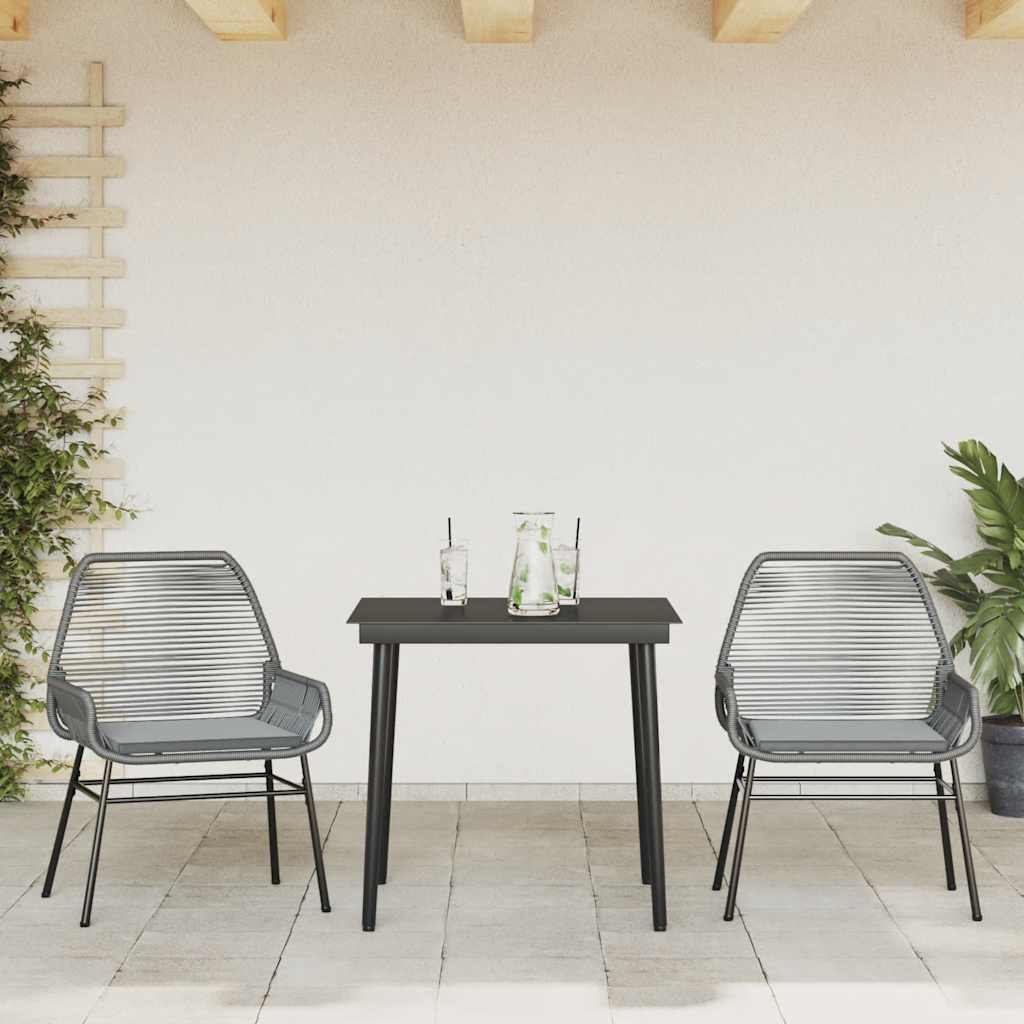 Ensemble à manger jardin coussins 3 pcs gris poly rotin verre