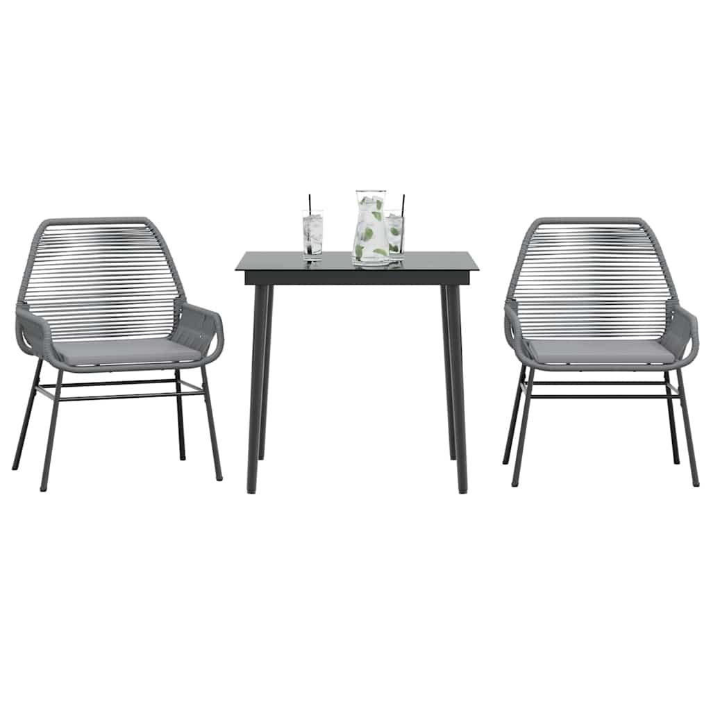 Ensemble à manger jardin coussins 3 pcs gris poly rotin verre