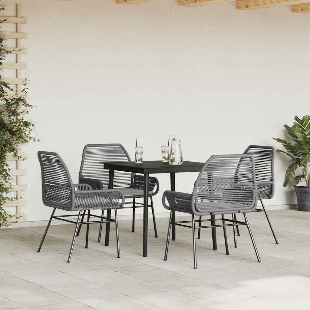 Ensemble à manger jardin coussins 5 pcs gris poly rotin verre