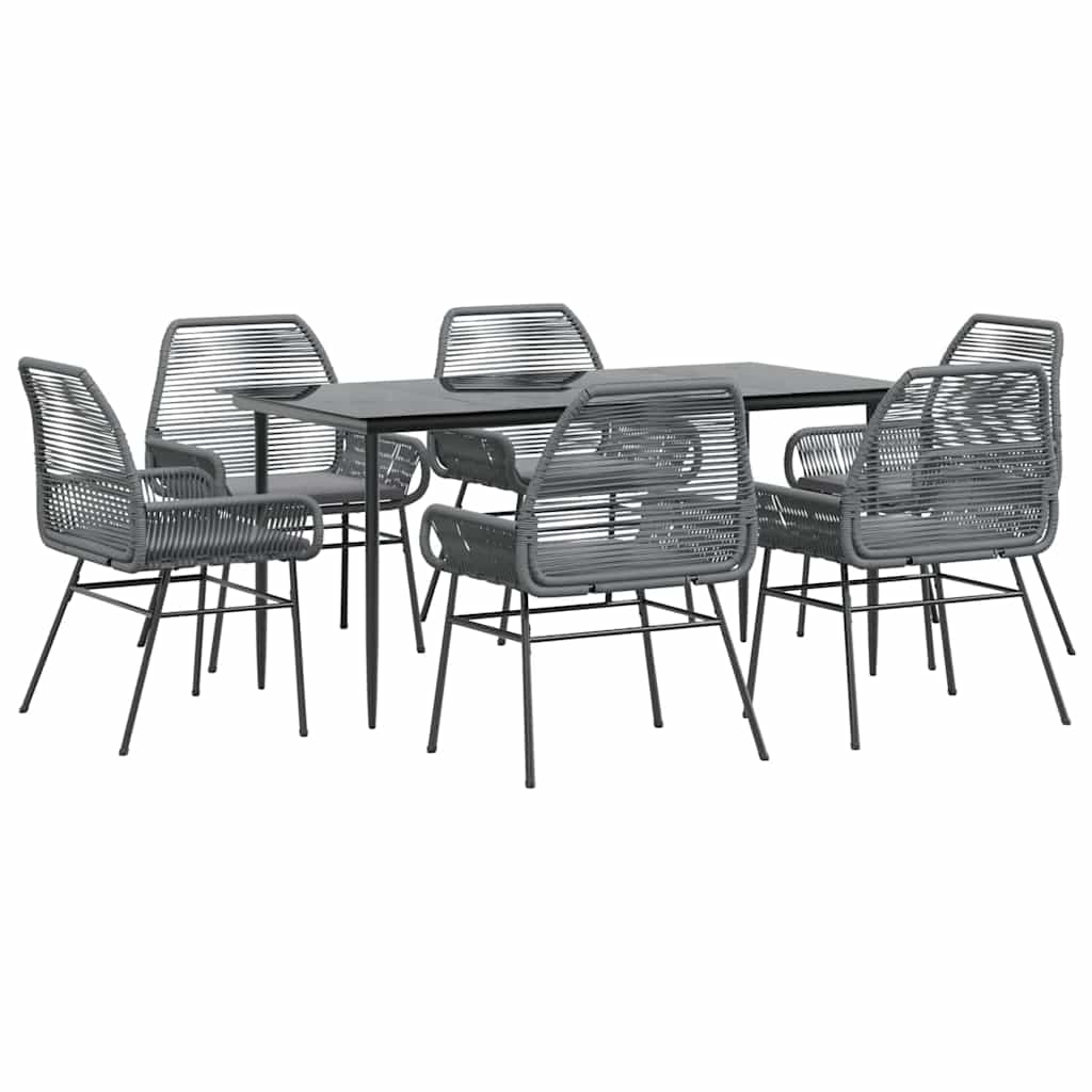 Ensemble à manger jardin coussins 7 pcs gris poly rotin verre