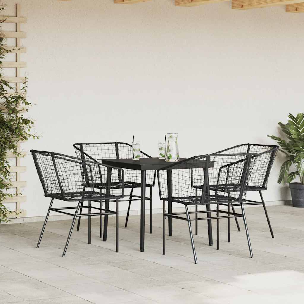 Ensemble à manger de jardin 5 pcs noir résine tressée verre