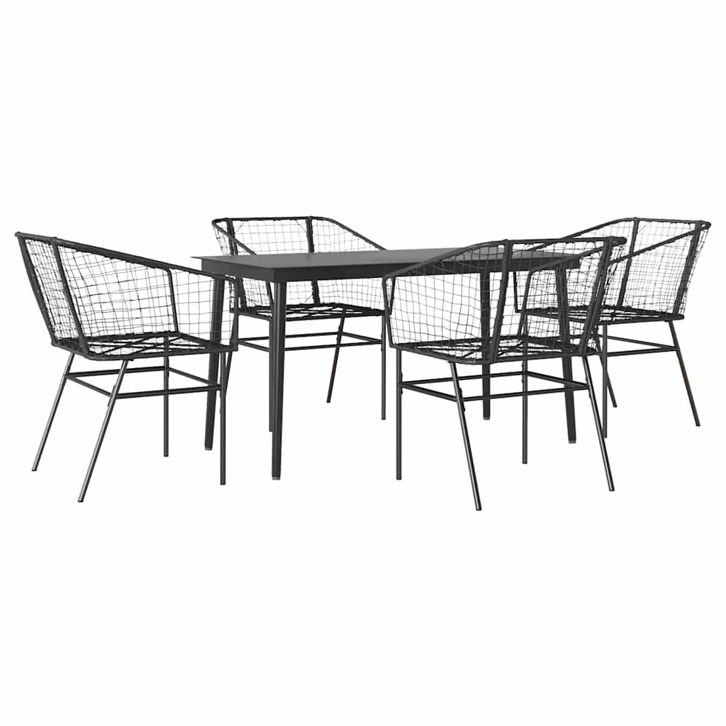 Ensemble à manger de jardin 5 pcs noir résine tressée verre