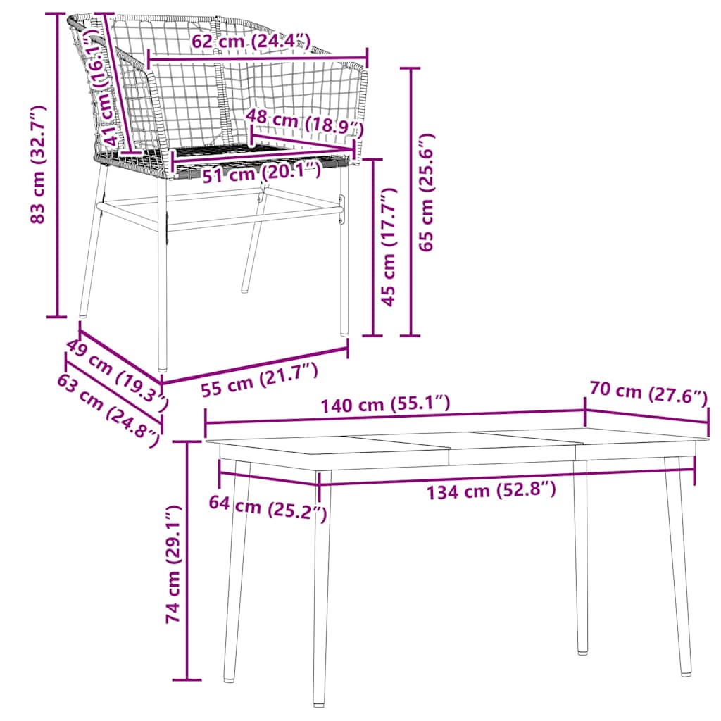 Ensemble à manger de jardin 5 pcs noir résine tressée verre