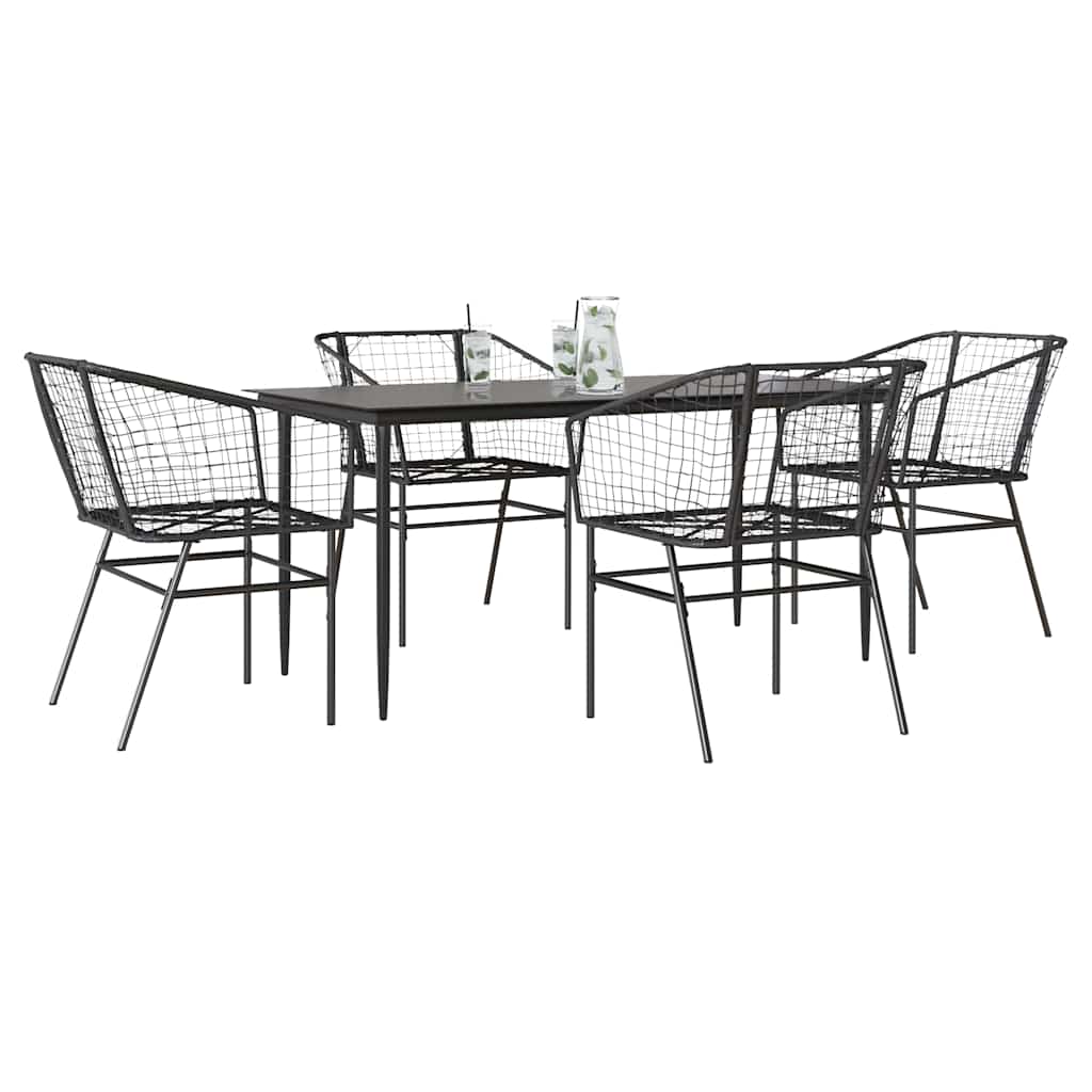 Ensemble à manger de jardin 5 pcs noir résine tressée verre