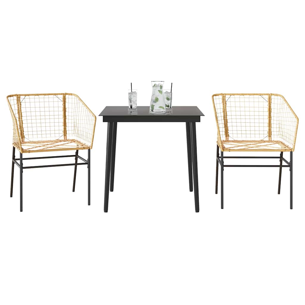 Ensemble à manger de jardin 3pcs marron résine tressée verre