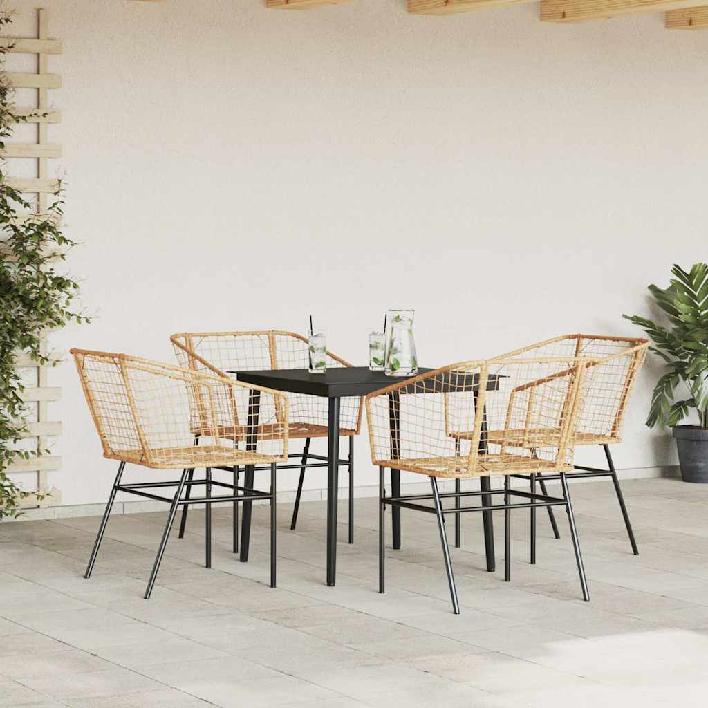 Ensemble à manger jardin 5pcs marron poly rotin verre