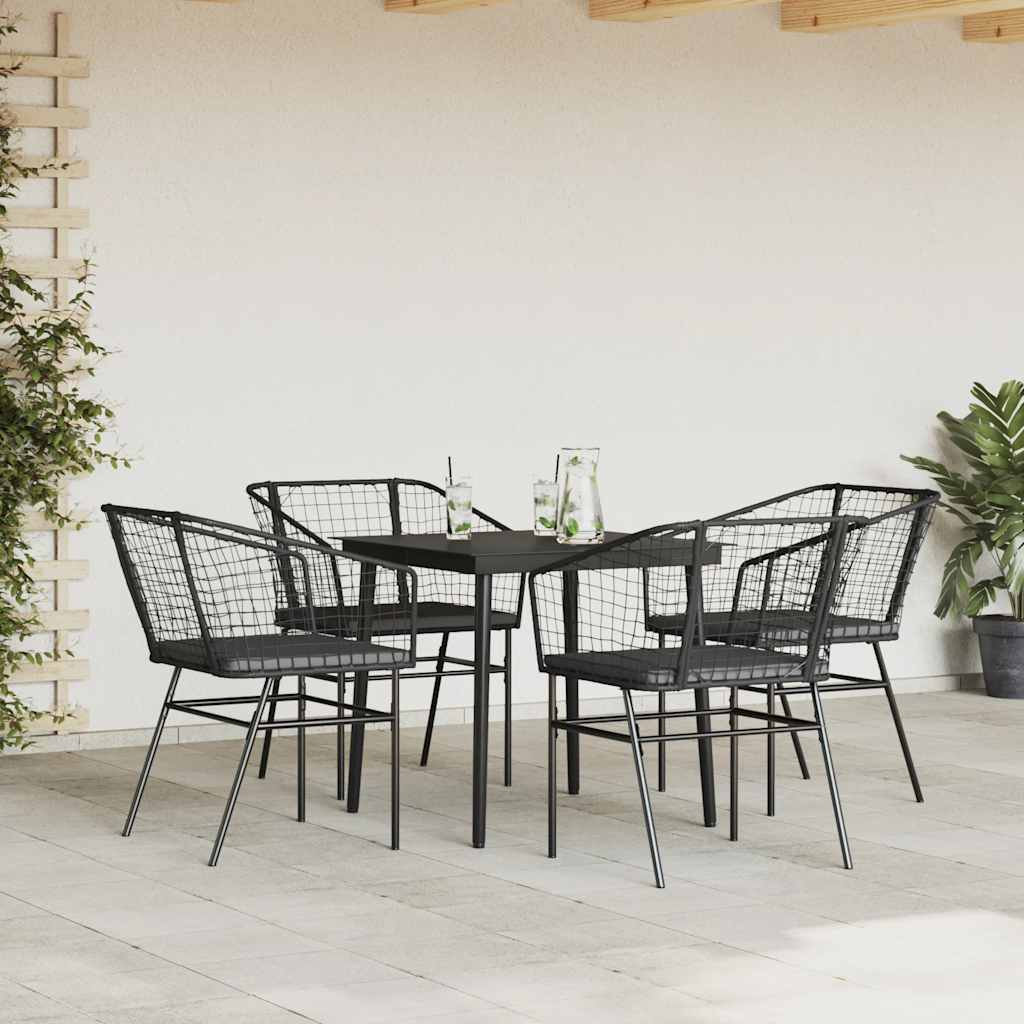 Ensemble à manger de jardin et coussins 5 pcs noir rotin verre