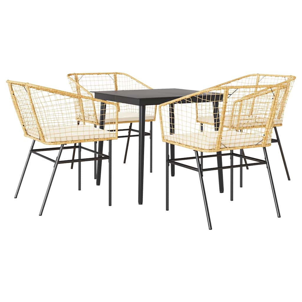 Ensemble à manger jardin coussins 5pcs marron poly rotin verre
