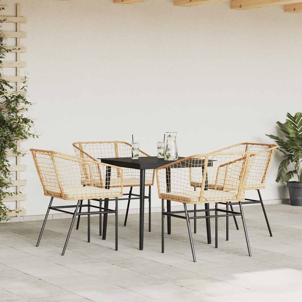 Ensemble à manger jardin coussins 5pcs marron poly rotin verre