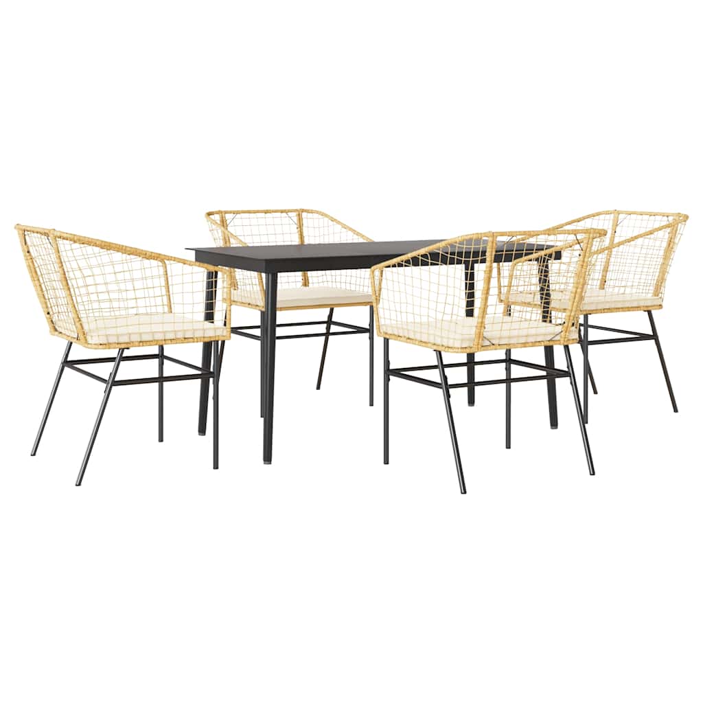 Ensemble à manger jardin coussins 5pcs marron poly rotin verre