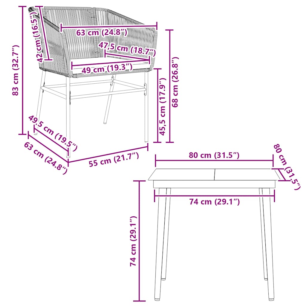 Ensemble à manger de jardin et coussins 3 pcs noir rotin verre
