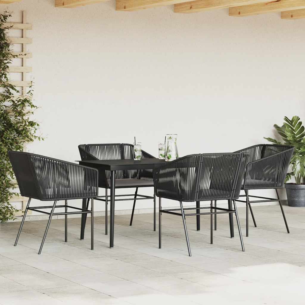 Ensemble à manger de jardin et coussins 5 pcs noir rotin verre