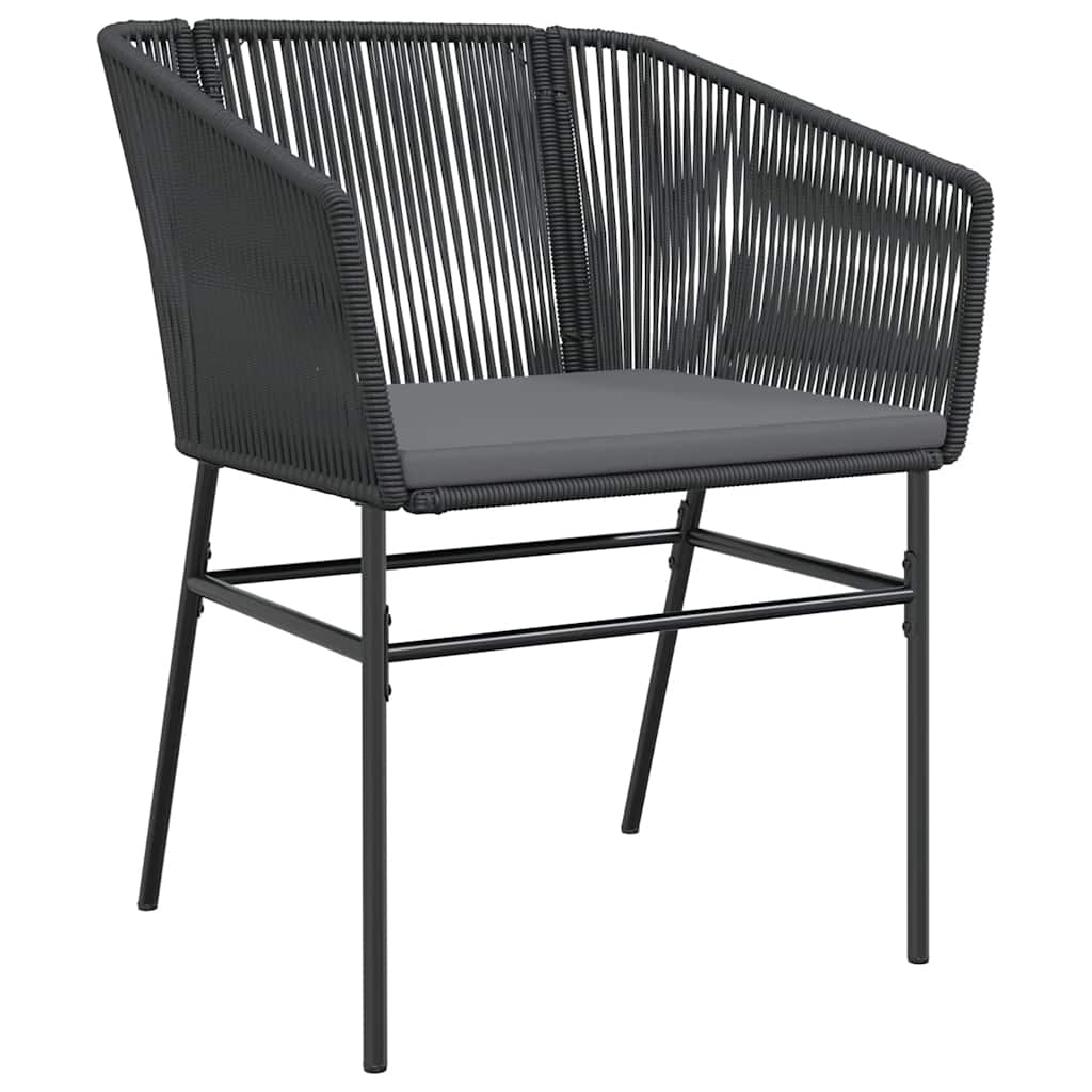 Ensemble à manger de jardin coussins 7pcs noir poly rotin verre