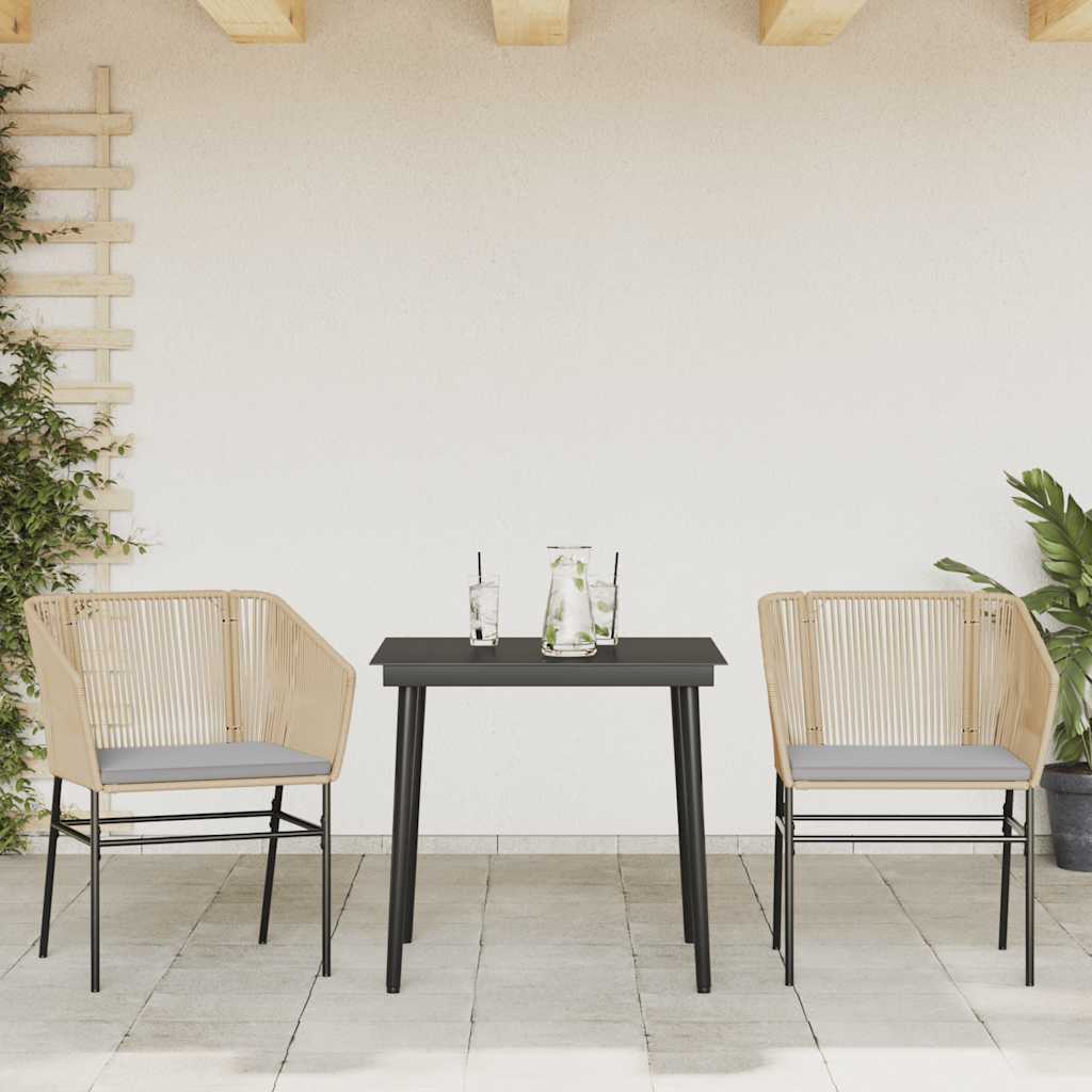Ensemble à manger jardin coussins 3pcs marron poly rotin verre