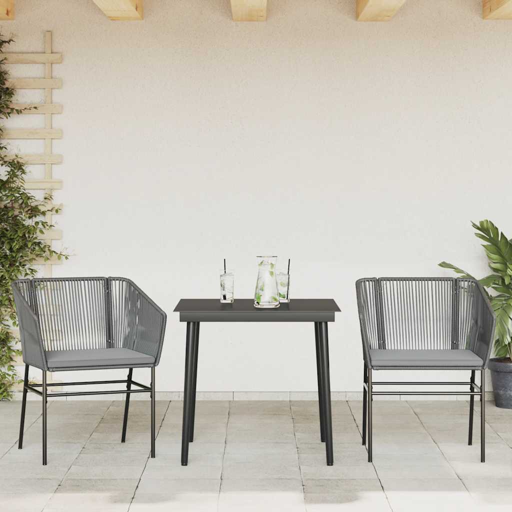 Ensemble à manger jardin coussins 3 pcs gris poly rotin verre