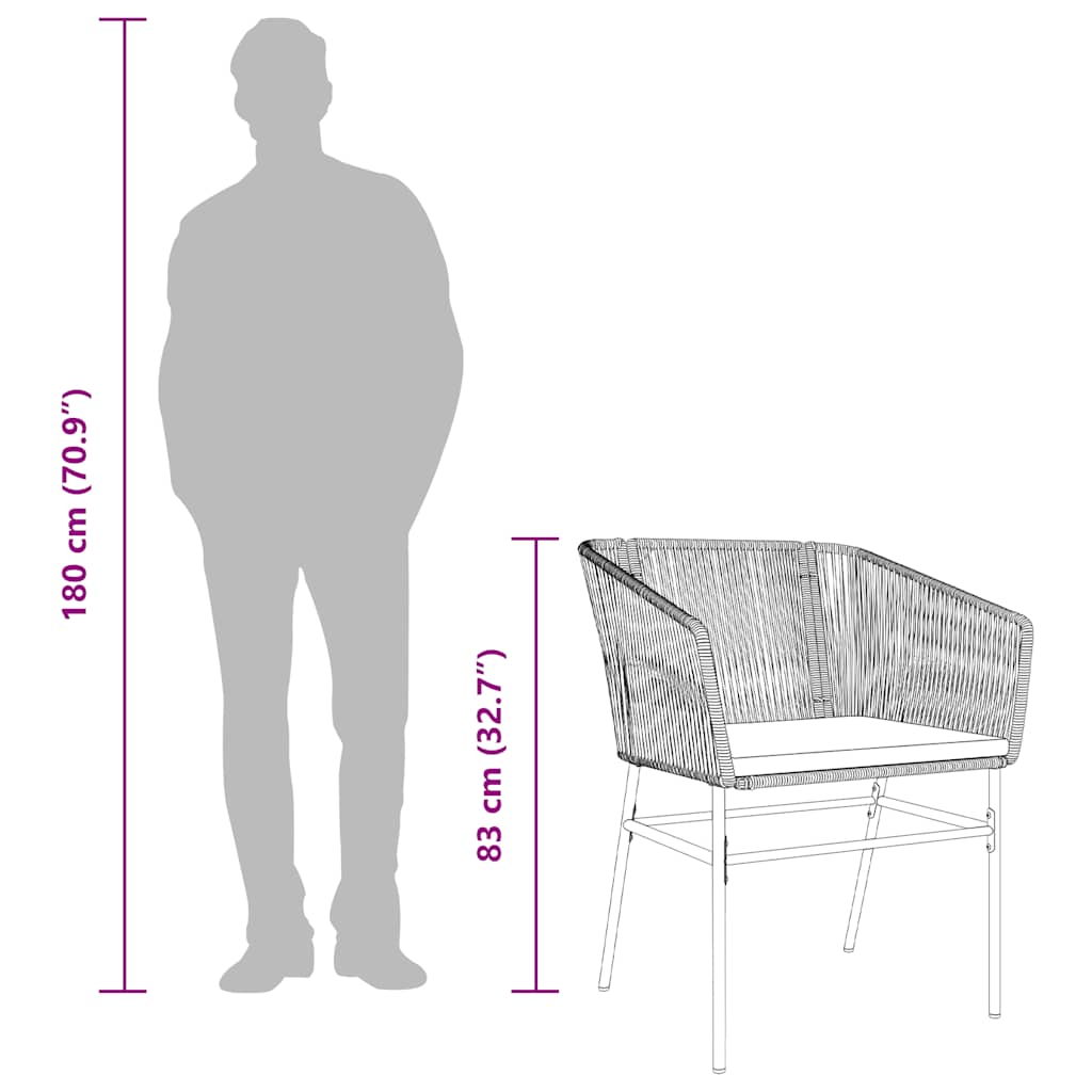 Ensemble à manger jardin coussins 3 pcs gris poly rotin verre