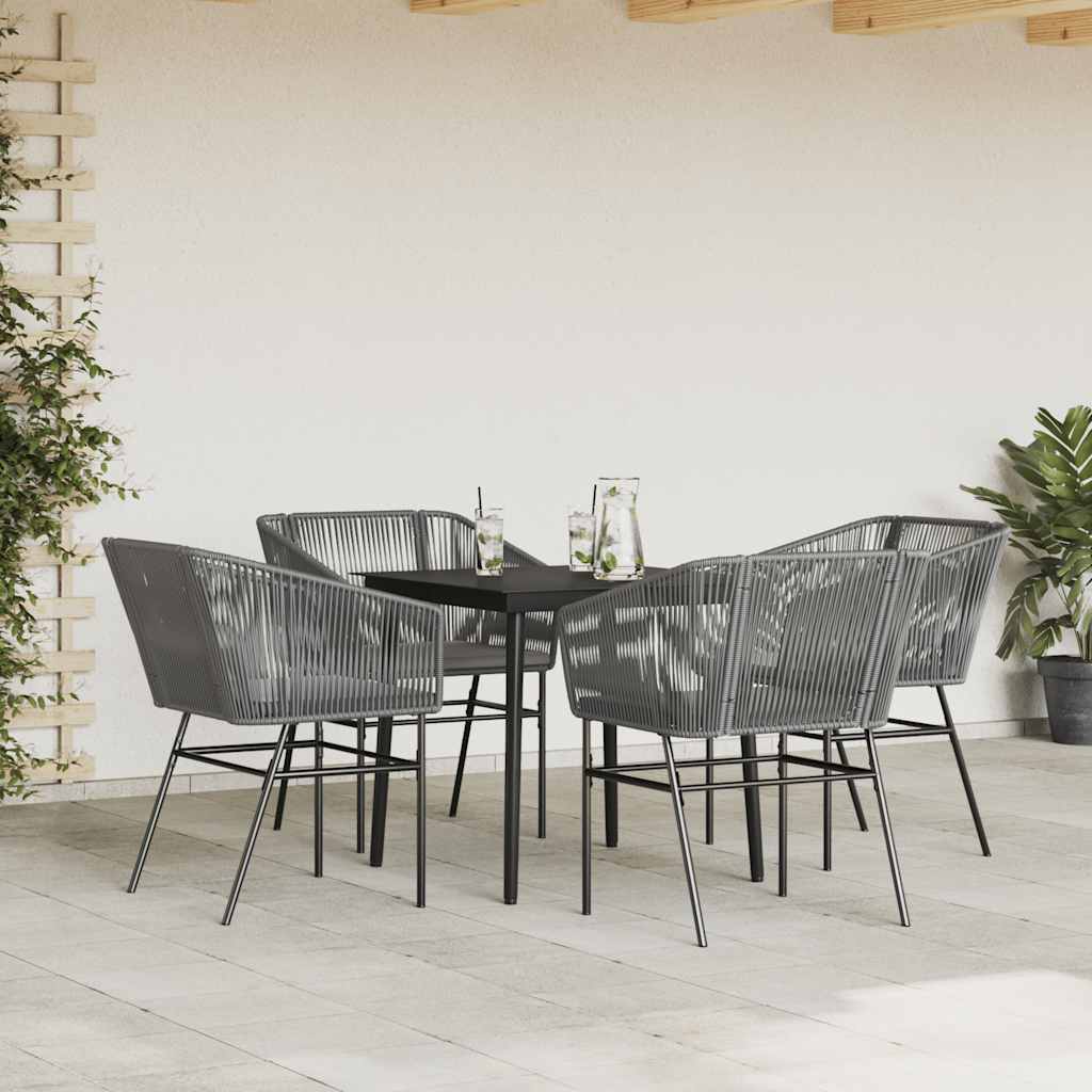 Ensemble à manger jardin coussins 5 pcs gris poly rotin verre