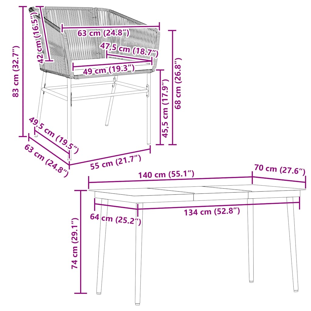 Ensemble à manger jardin coussins 5 pcs gris poly rotin verre