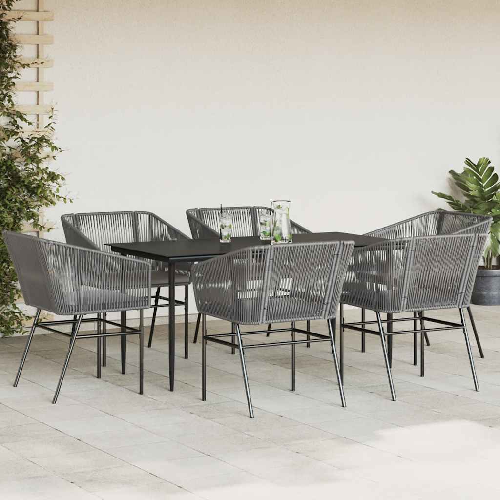 Ensemble à manger jardin coussins 7 pcs gris poly rotin verre
