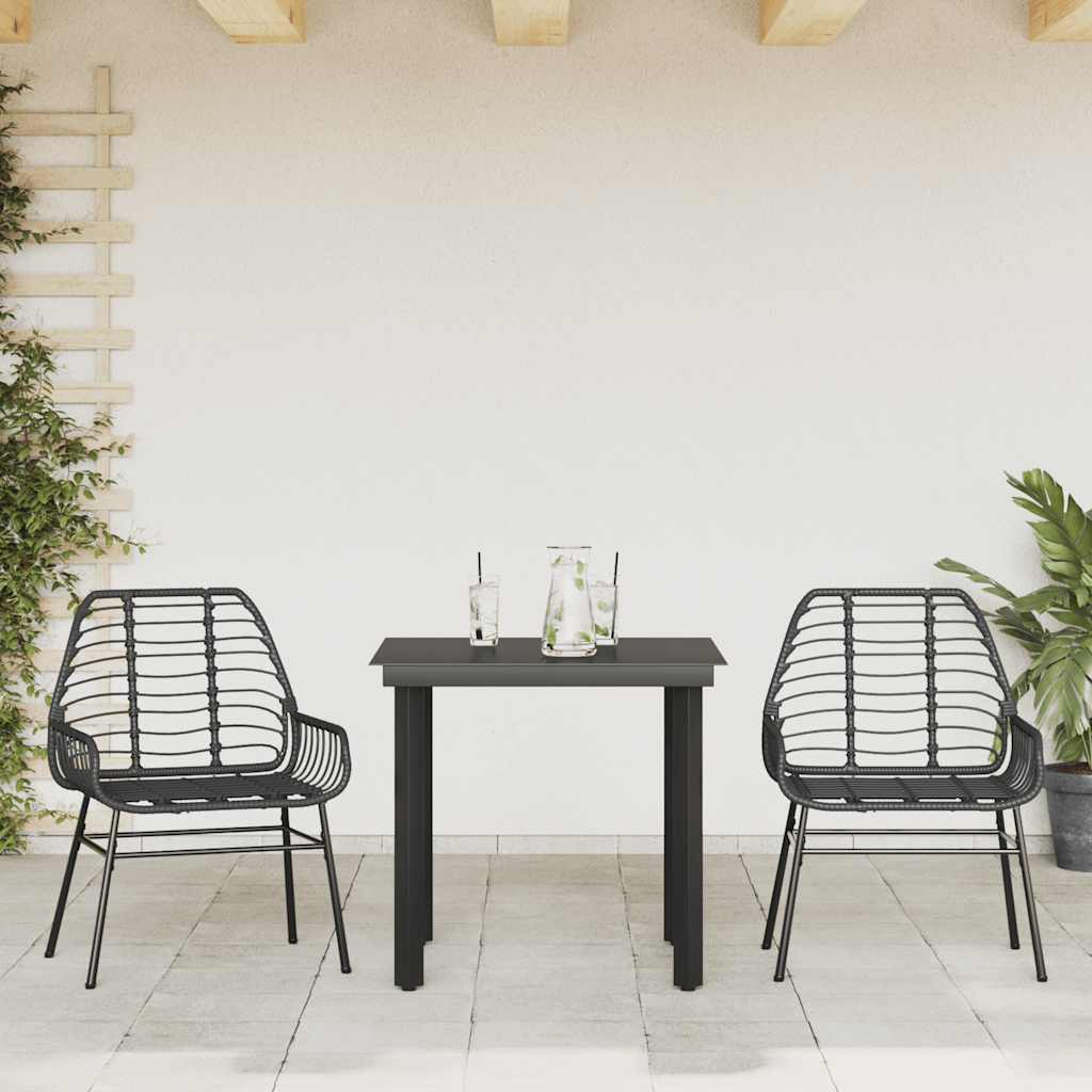 Ensemble à manger de jardin 3 pcs noir résine tressée verre