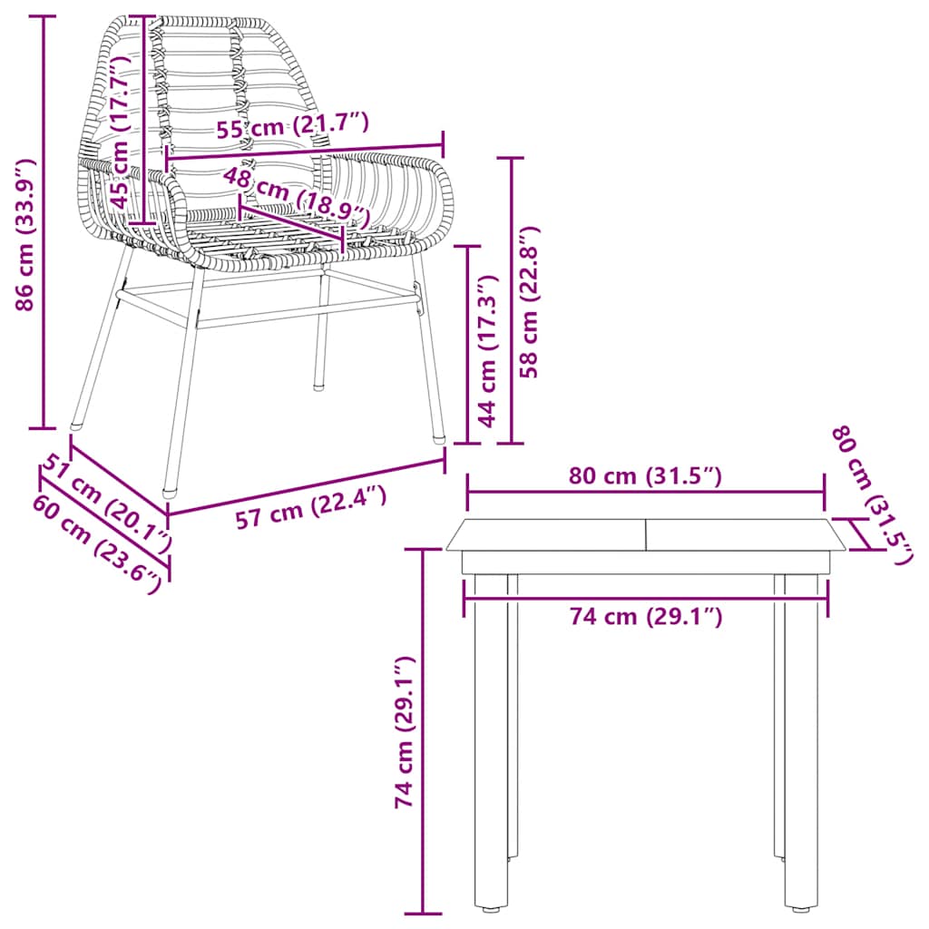 Ensemble à manger de jardin 3 pcs noir résine tressée verre