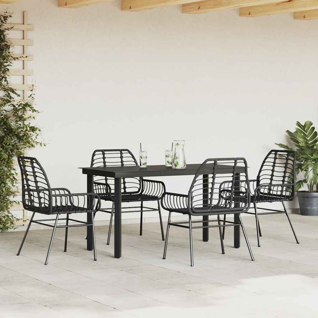 Ensemble à manger de jardin 5 pcs noir résine tressée verre