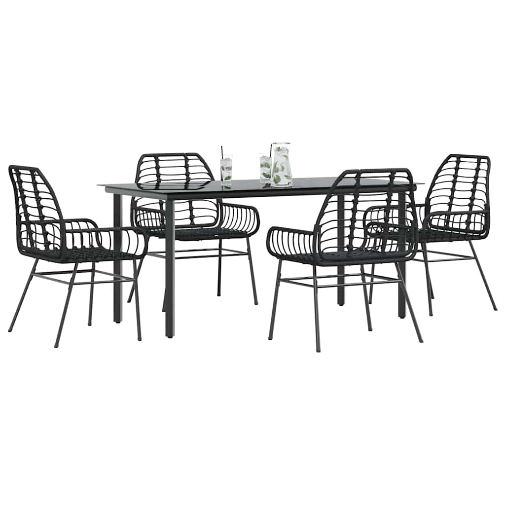 Ensemble à manger de jardin 5 pcs noir résine tressée verre