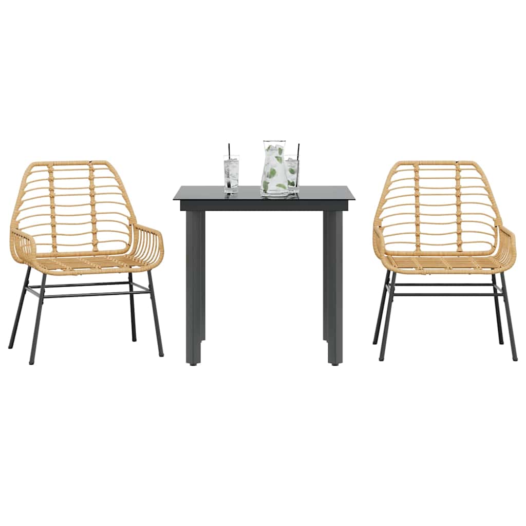 Ensemble à manger de jardin 3pcs marron résine tressée verre