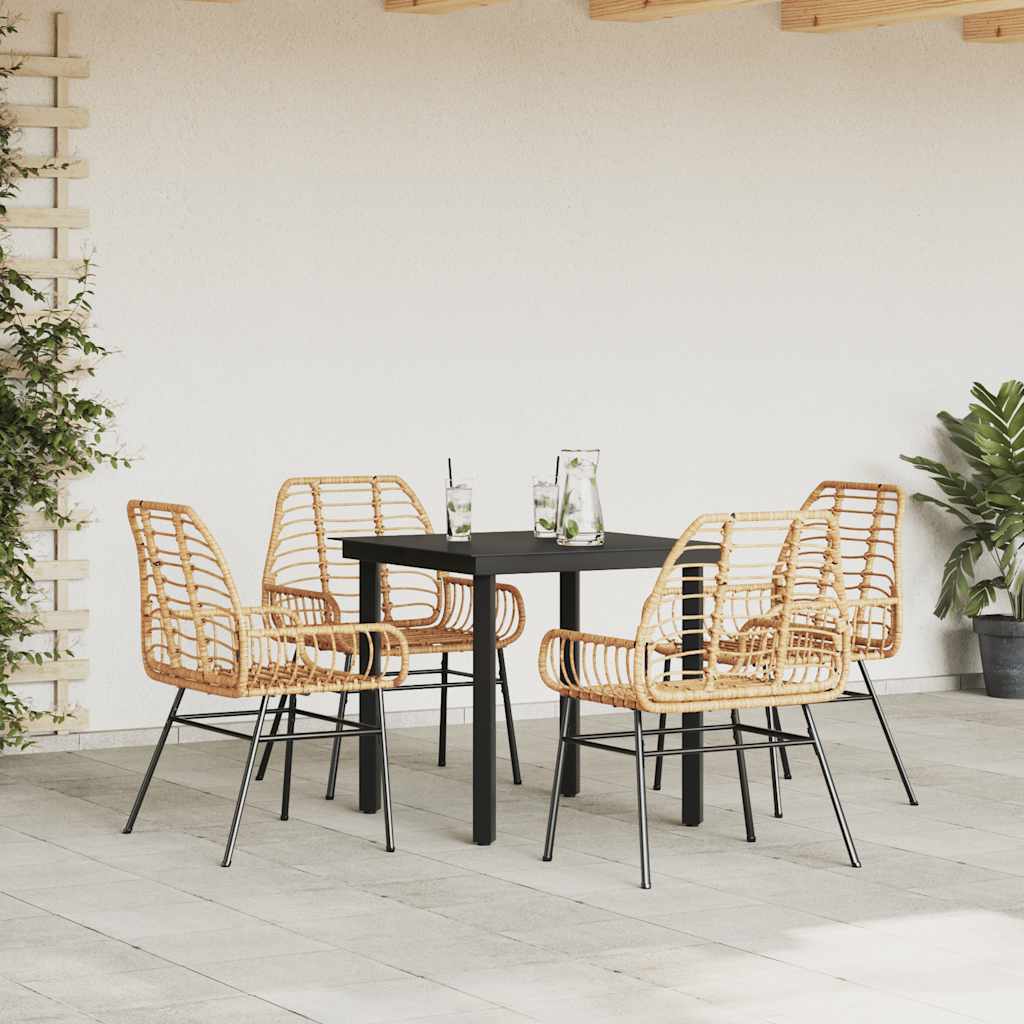 Ensemble à manger jardin 5pcs marron poly rotin verre