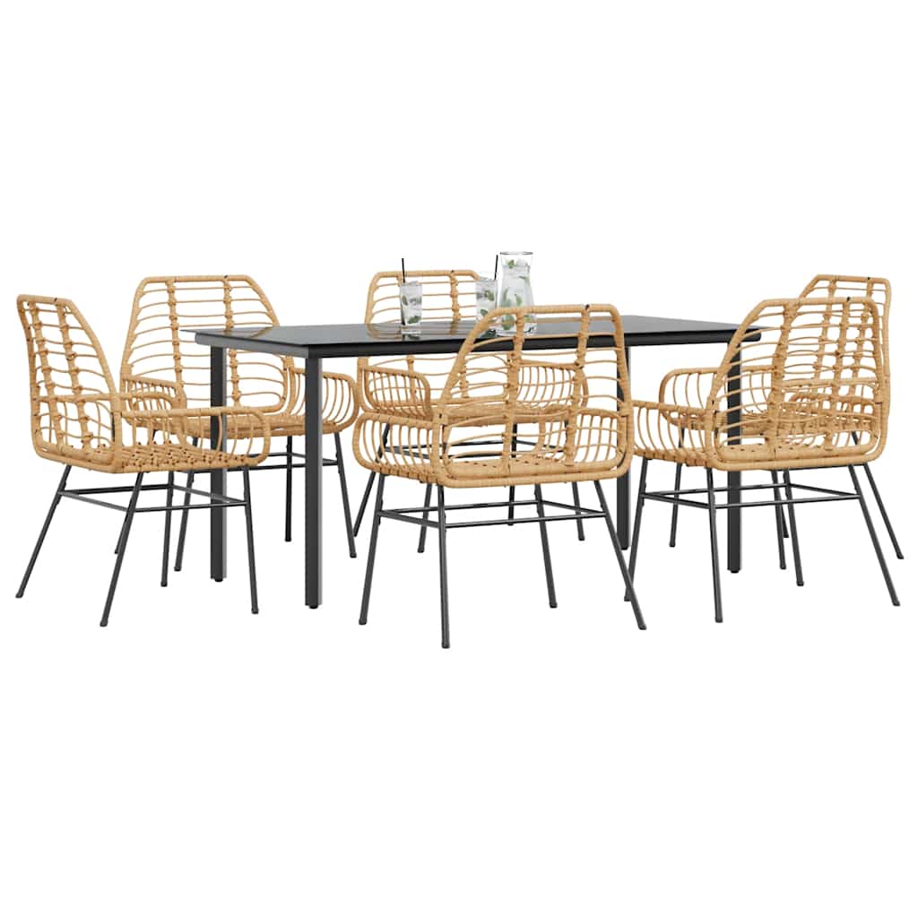 Ensemble à manger jardin 7pcs marron rpoly otin verre