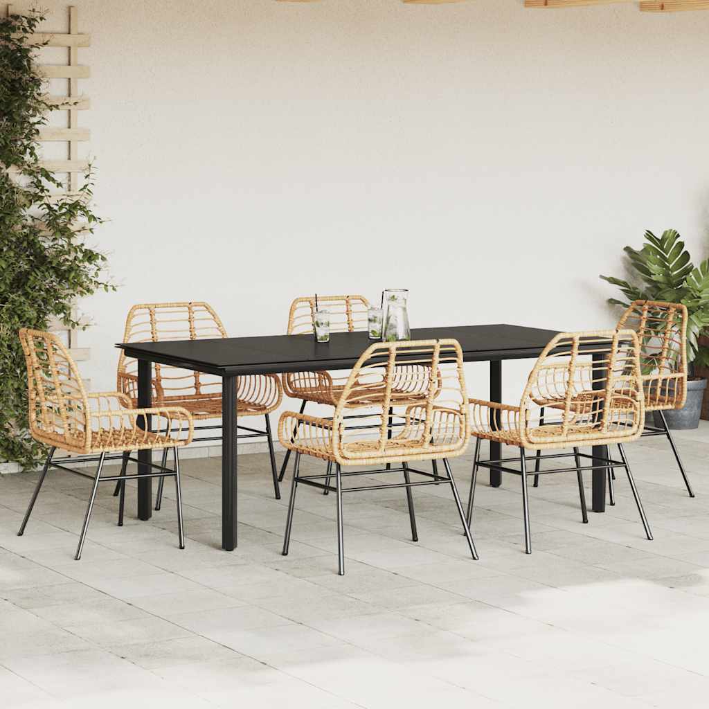 Ensemble à manger jardin 7pcs marron rpoly otin verre