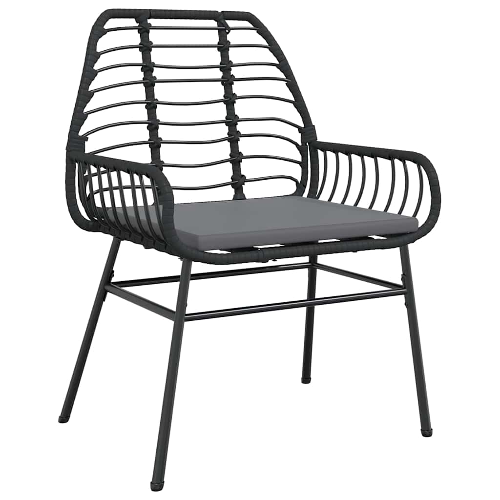 Ensemble à manger de jardin et coussins 3 pcs noir rotin verre