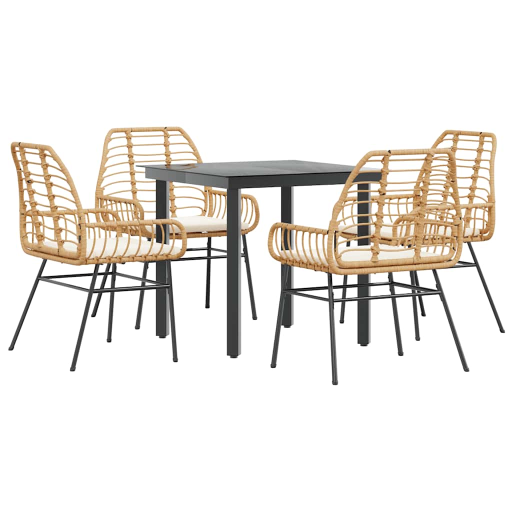 Ensemble à manger jardin coussins 5pcs marron poly rotin verre