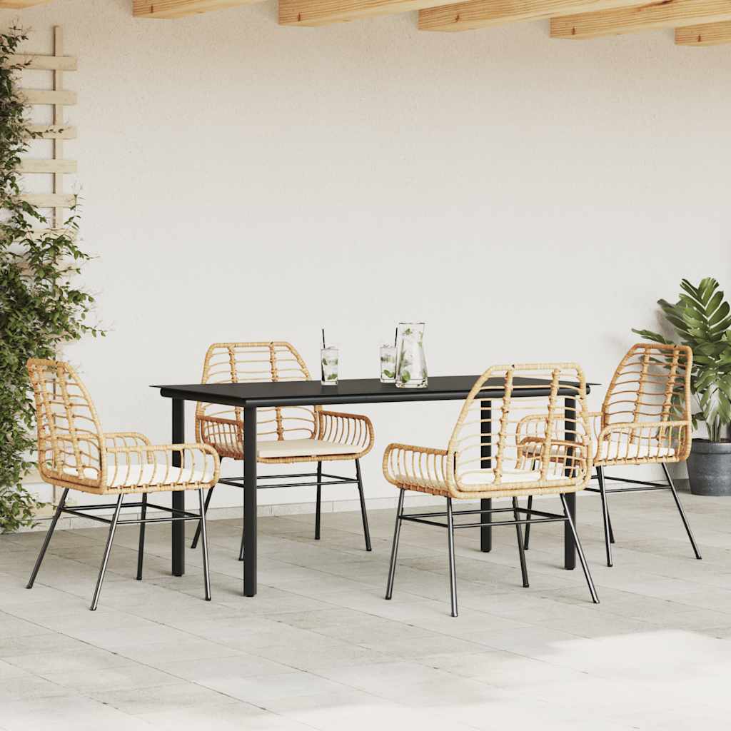 Ensemble à manger jardin coussins 5pcs marron poly rotin verre