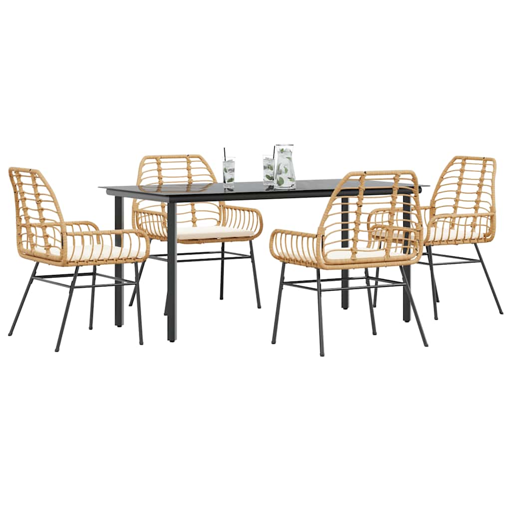 Ensemble à manger jardin coussins 5pcs marron poly rotin verre