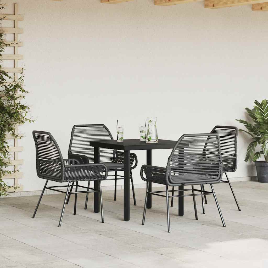 Ensemble à manger de jardin et coussins 5 pcs noir rotin verre