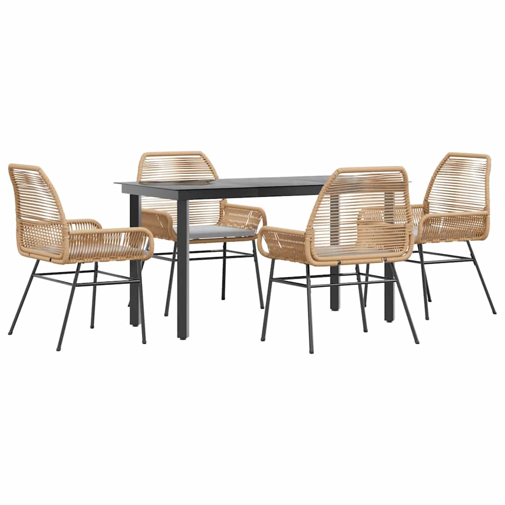Ensemble à manger jardin coussins 5pcs marron poly rotin verre